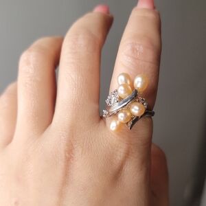 Silver and Gold Fresh Water Pearl Cluster Ring
